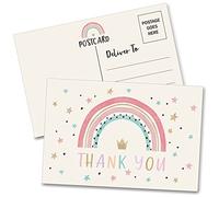 Tarjetas postales de agradecimiento de cumpleaños, tarjetas de agradecimiento de arco iris de acuarela para niños y niñas, fiesta de cumpleaños de bebé, juego de 20 (A02)