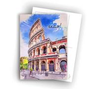 Tarjetas postales de Roma - Ilustración de acuarela del Coliseo - Ciao, juego de 10 postales planas (A6) - Parte trasera para escribir
