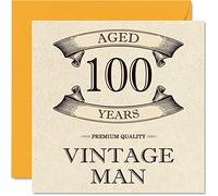 Tarjetas vintage de 100 cumpleaños para hombres, de 100 años, divertida tarjeta de cumpleaños para abuelo, papá, marido, tío, hermano, abuelo, tarjetas de felicitación de 145 mm x 145 mm, tarjeta de