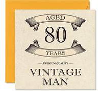 Tarjetas vintage de 80 cumpleaños para hombres, de 80 años, divertida tarjeta de cumpleaños para abuelo, papá, marido, tío, hermano, abuelo, 145 mm x 145 mm, tarjeta de felicitación de 80 cumpleaños