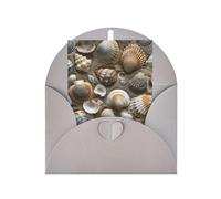 Tarjetas y sobres en blanco con estampado de conchas marinas, diseños únicos perfectos para festivales, invitaciones