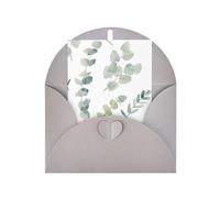 Tarjetas y sobres en blanco con estampado de hojas de eucalipto, diseños únicos perfectos para festivales, invitaciones