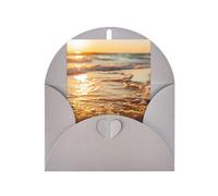 Tarjetas y sobres en blanco con estampado de puesta de sol en la playa, diseños únicos perfectos para festivales, invitaciones