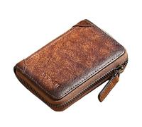 Tarjetero 12 Ranuras for Tarjetas Titular de la Tarjeta crédito bancaria Cartera con Cremallera Delgada Cuero PU RFID for Hombres(Brown)