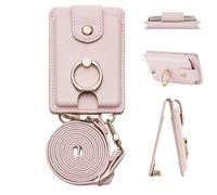 Tarjetero adhesivo para teléfono, cartera y tarjetero, multiusos, impermeable, 2 ranuras con soporte y cordón desmontable, se adapta a todos los teléfonos inteligentes, Pink, Refer to description