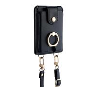 Tarjetero adhesivo para teléfono, resistente al agua, multiusos, 2 ranuras para tarjetas, cartera adhesiva con soporte y cordón anticaída, se adapta a todos los teléfonos móviles, Black, Refer to