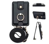 Tarjetero adhesivo para teléfono, soporte para teléfono - Resistente al agua, multifuncional, 2 ranuras para tarjetas, cartera con soporte y cordón desmontable para viajes, trabajo y vida, Black