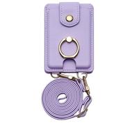Tarjetero adhesivo para teléfono, soporte para teléfono - Resistente al agua, multifuncional, 2 ranuras para tarjetas, cartera con soporte y cordón desmontable para viajes, trabajo y vida, Purple
