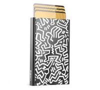 Portatarjetas de Aluminio Slider de Ögon Design - Bloqueo RFID - La Cartera automática Minimalista Delgada Original para Hombres y Mujeres (Impresión Keith Haring White)