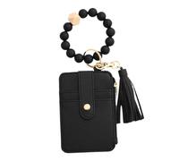 Tarjetero con cordón con cuentas, cartera de piel sintética bohemia, bonito tarjetero, soporte protector para tarjetas de autobús, tarjeta de identidad, Black, Refer to description, Unisex