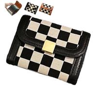 Tarjetero con diseño de letra D con patrón de tablero de ajedrez, exquisito tarjetero a cuadros, cartera pequeña para múltiples tarjetas, Black, Talla única, Tablero de ajedrez