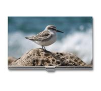 Tarjetero con diseño de pájaro posado en la roca, estuche metálico delgado para tarjetas de presentación, tarjetero de bolsillo para mujeres u hombres, libreta de tarjetas de presentación para profe