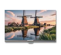 Tarjetero con forma de molino de viento holandés, estuche metálico delgado para tarjetas de presentación, tarjetero de bolsillo para mujeres u hombres, libreta de tarjetas de presentación para profe