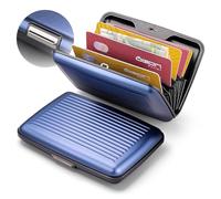 ÖGON -DESIGNS- Tarjetero de Aluminio, protección RFID contra el fraude y la desmagnetización, Cartera compacta, Modelo Smart Case Stockholm (Aluminio Azul Marino, Cierre metálico)