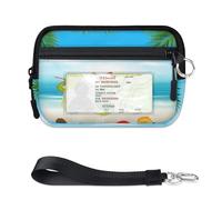 Tarjetero de cóctel de verano con cremallera para mujeres y hombres, con ventana de identificación, frutas tropicales, cartera, portátil, ligero, pequeño, con cremallera, organizador de tarjetas de