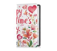 Tarjetero de cuero para registro y seguro, para hombres y mujeres, funda para tarjetas, documentos esenciales, licencia de conducir, día de San Valentín, flores, corazón, amor, feliz día de San
