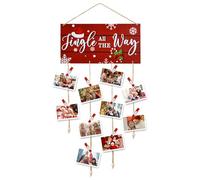 Tarjetero de Navidad para colgar en la pared de madera con 30 clips de copo de nieve de madera, soporte para tarjetas de felicitación para Navidad, hogar, oficina, manualidades