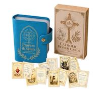 Tarjetero de oración católica con 54 tarjetas, soporte de bolsillo de piel sintética, organizador de tarjetas de oración de bolsillo con cierre de botón a presión, regalos religiosos para