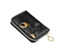 Tarjetero de piel con cremallera RFID para mujer con gancho para llavero, Black Serious Cats, 1 size