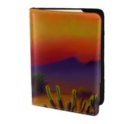 Tarjetero de piel con estampado de cactus de atardecer en el desierto, accesorios de viaje, funda para pasaporte para mujeres y hombres, Negro -, Talla única