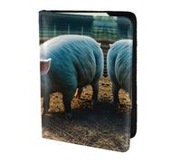 Tarjetero de piel con estampado de cerdos en granja, accesorios de viaje, funda para pasaporte para mujeres y hombres, Negro -, Talla única