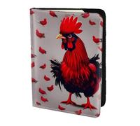 Tarjetero de piel con estampado de pollo rojo, accesorios de viaje, funda para pasaporte, cartera para mujeres y hombres, Negro -, Talla única