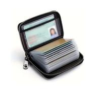Tarjetero de piel sintética para hombre, cartera con cremallera y 20 ranuras para tarjetas, funda duradera y ligera para tarjetas de visita para uso diario, Negro, Classic