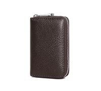 Tarjetero de piel sintética para hombre, cartera con cremallera y 20 ranuras para tarjetas, funda duradera y ligera para tarjetas de visita para uso diario, Marrón, Classic
