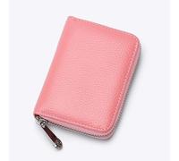 Tarjetero de piel sintética para hombre, cartera con cremallera y 20 ranuras para tarjetas, funda duradera y ligera para tarjetas de visita para uso diario, Rosa, Classic