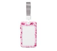 Tarjetero de plástico duro con diseño de cerezas rosas con lazos deslizantes, protector de etiqueta de nombre para enfermeras y oficina