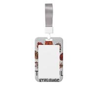 Tarjetero de plástico duro para tarjetas de trabajo, diseño de piñas de pino con texto "Thankful Gratitud", para enfermeras y oficina