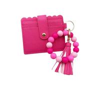 Tarjetero de silicona con borlas de poliuretano para mujer, organizadores multifuncionales con cierre seguro de broches de presión, cartera de borlas de poliuretano esencial de viaje, Rojo rosa
