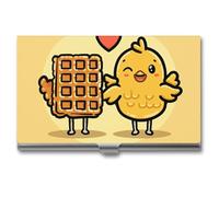 Tarjetero de visita con diseño de gofres y pollo, estuche metálico delgado para tarjetas de presentación, tarjetero de bolsillo para mujeres u hombres, libreta de tarjetas de presentación para profe