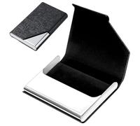 Tarjetero de visita, Porta Tarjetas de Visita, tarjetero de metal portátil, tarjetero de piel sintética y acero inoxidable, tarjetero de bolsillo profesional para hombres y mujeres