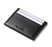 Tarjetero delgado de cuero, pequeña cartera para tarjetas de crédito, funda de identificación para hombres y mujeres, negro, One Size, Clásico