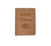 Tarjetero doble beige rosado "Super Marraine", 6 compartimentos para tarjetas y 1 compartimento para billetes, idea de regalo para mujer, Navidad, fiesta de cumpleaños, solicitud de bautizo, anuncio