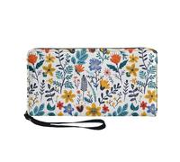 Tarjetero Mujer Flor Azul Amarillo Piel Billetera Bolso Mujer Monedero Carteira Multiple Slots Compartments Cartera Bolsa Pequeña Wallet with Zipper Carteras Grande Cartera 11x20cm/1 Pieza
