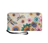 Tarjetero Mujer Flores Amarillas Rosadas Piel Billetera Bolso Mujer Monedero Carteira Multiple Slots Compartments Cartera Bolsa Pequeña Wallet with Zipper Carteras Grande Cartera 11x20cm/1 Pieza