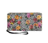 Tarjetero Mujer Flores Rojas Amarillas Piel Billetera Bolso Mujer Monedero Carteira Multiple Slots Compartments Cartera Bolsa Pequeña Wallet with Zipper Carteras Grande Cartera 11x20cm/2 Pieza