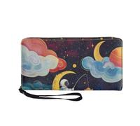 Tarjetero Mujer Galaxia Luna Amarilla Piel Billetera Bolso Mujer Monedero Carteira Multiple Slots Compartments Cartera Bolsa Pequeña Wallet with Zipper Carteras Grande Cartera 11x20cm/3 Pieza