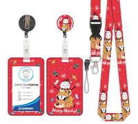 Tarjetero navideño de dibujos animados, con cordón desmontable y clip retráctil, para tarjetas de visita, tarjetas de acceso, carnés de identidad, etc.