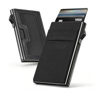 Tarjetero para Hombre Estilo Bauhaus, Cartera Pop-Up Minimalista con Ventana de DNI, Capacidad para 5-7 Tarjetas, Protección RFID, Fabricado con Lycra® Original, Cartera Slim Delgada Color Negro