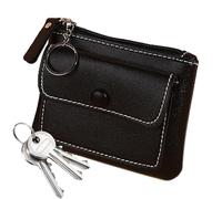 Tarjetero para mujer, cartera pequeña de poliuretano con bolsillo frontal, cartera para niñas y mujeres, monedero de color sólido con cremallera, Black, Refer to description, Unisex