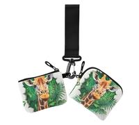 Tarjetero para mujer, diseño de jirafa de animales en 3D, con agujero en 3D, delgado, desmontable, con llavero, para mujer, 2 unidades, Jirafa animal de pared blanca con agujero 3D, 1 size, Casual