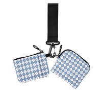 Tarjetero para mujer, diseño de tablero de ajedrez azul y blanco, protector de tarjeta de identidad plano con llavero, 2 paquetes, Tablero de ajedrez azul y blanco, 1 size, Casual