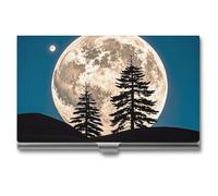 Tarjetero Pine Trees of The Moon, estuche metálico delgado para tarjetas de presentación, tarjetero de bolsillo para mujeres u hombres, libreta de tarjetas de presentación para profesionales y ejecu
