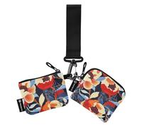 Tarjetero retro con diseño de granadas rojas y flores de frutas para mujer, monedero, bonita cartera con cremallera y correa de muñeca para hombres, 2 paquetes, Flores de frutas de granadas rojas