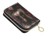 Tarjetero RFID para mujer, diseño gótico oscuro, anime, belleza, rosa roja | Monedero para dinero en efectivo, bolsillo para monedas con cremallera, bolso compacto, piel sintética