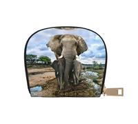 Tarjetero unisex con estampado de animales salvajes africanos y elefantes, para hombres y mujeres, tarjetero de piel, delgado, White, Talla única
