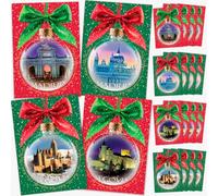 Tarjetón ESENCIA NAVIDAD: Tarjetas postales navideñas originales de Madrid y Segovia (ESPAÑA) para felicitación y decoración de árbol con bolas de cristal. (Tamaño Jumbo: 17x12cm) (16 tarjetas).
